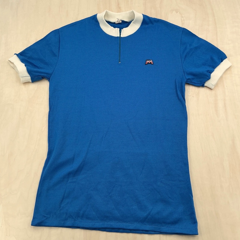 Vintage Motobécane Cycling Jersey Mens L Blue Ringer Zip Knit Italy Road Bike